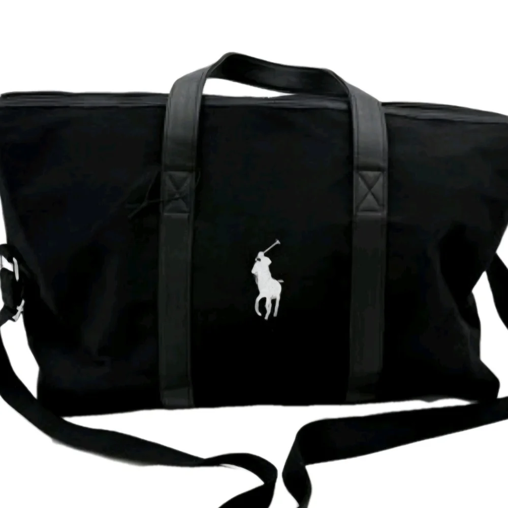 Ralph Lauren Black Duffle Bag w/ Silver Polo Horse Logo Gym/ Travel /Work (NWOT) - Picture 1 of 11
